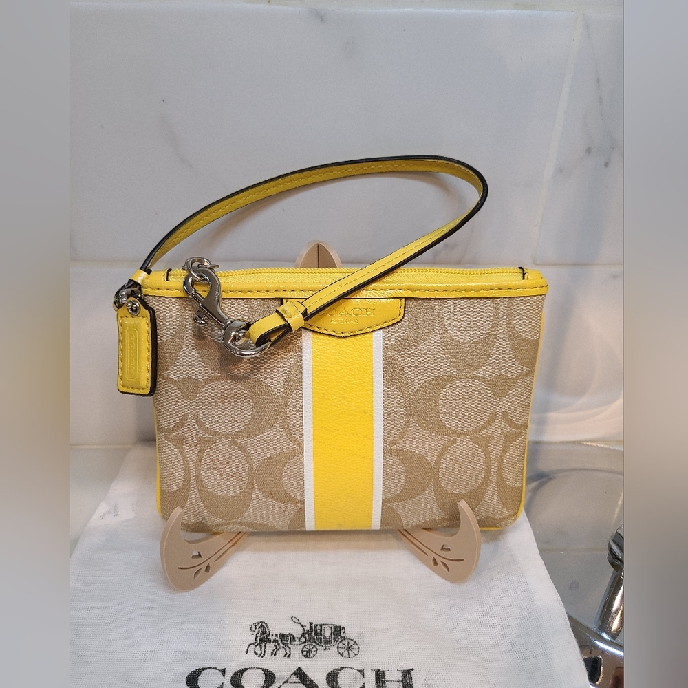NWT Coach Yellow and Tan Wristlet